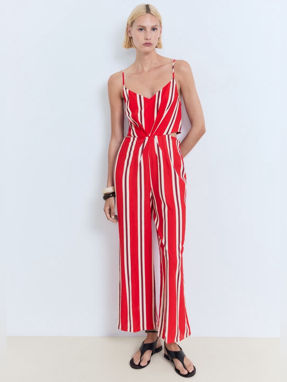 Mango Red striped jumpsuit with cut-out NWT
